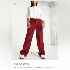 ASOS DESIGN Burgundy cord slouchy dad pants
